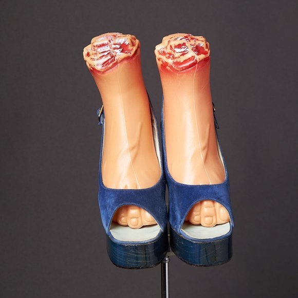 1970s Peep Toe Suede Platform Heels Shoes - Picture 7 of 8